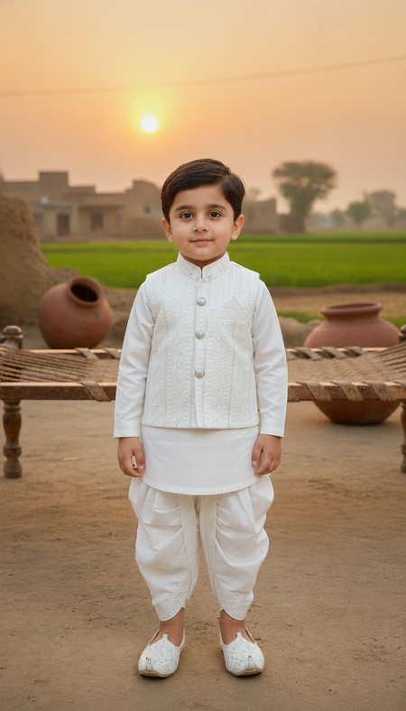 Premium White Dhoti Kurta With Waistcoat