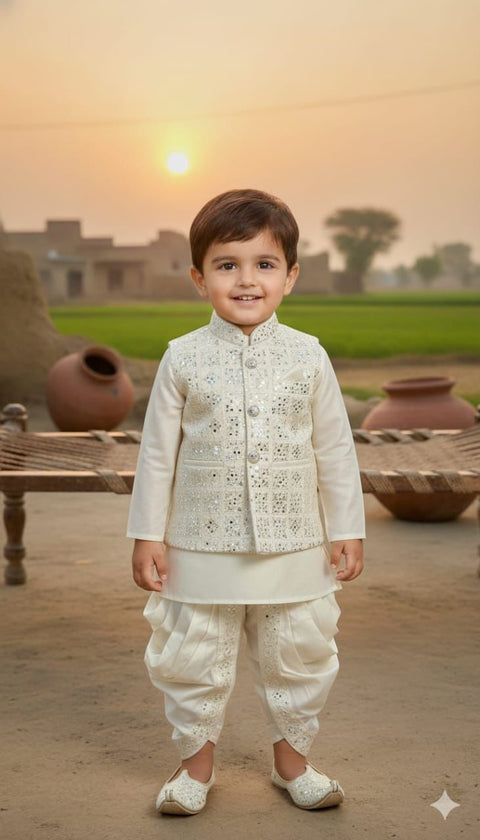 Bloom Embroidery Dhoti Kurta With Waistcoat