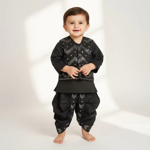 Gold Stripes Dhoti Kurta With Waistcoat