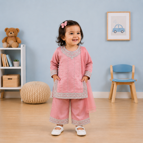 Pink Eid Girl 3 Piece Dress